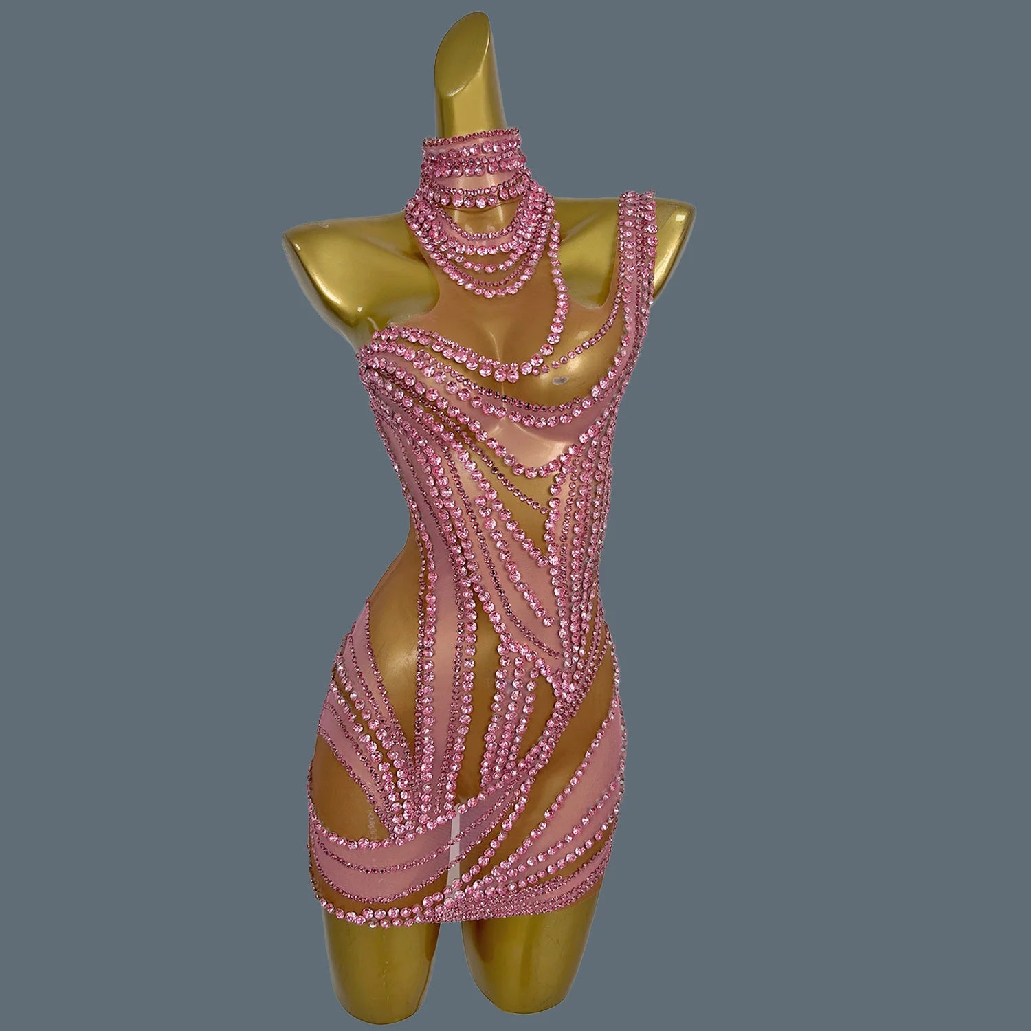 Sparkly Rhinestone Mini Dress Women Sexy Couture Mesh See Through Event Celebrate Birthday Party Dress Photo Shoot Wear Liuzhuan