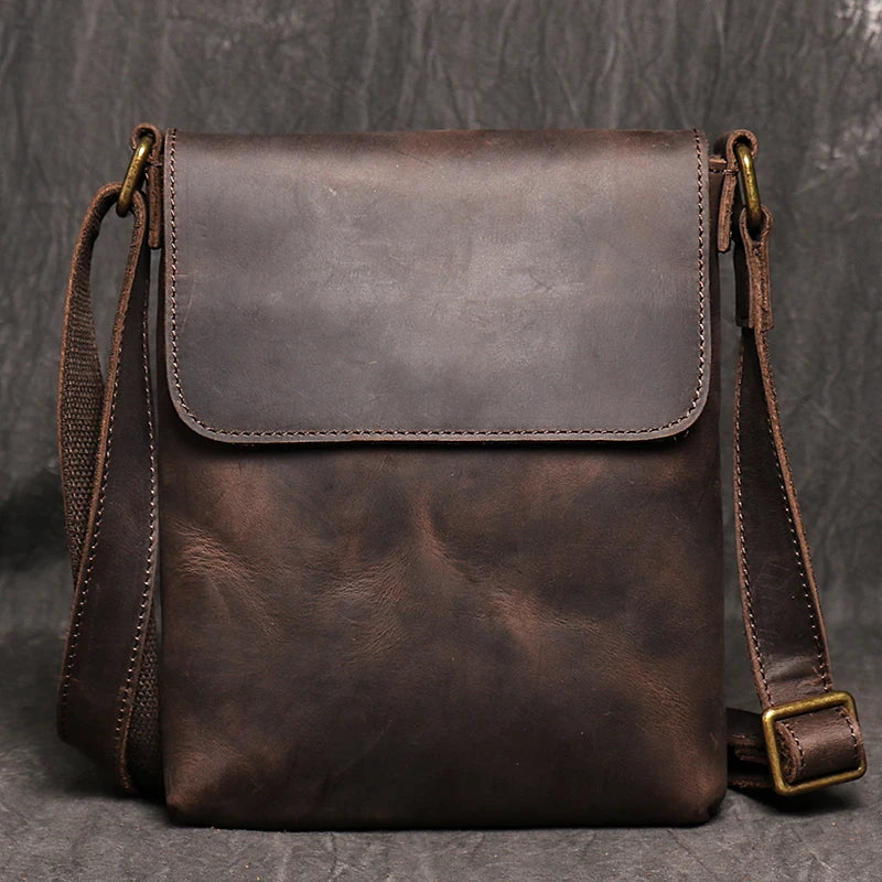 Leather Daily Casual Shoulder Bag for Men Small Dark Brown Vintage Messenger Bag Men's New Fashion Design Sling Bags Dark Brown