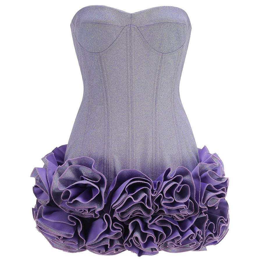 VC Christmas Dress Strapless Backless Red Structured Floral Embellished Mini Length Bodycon Celebrity Party Cocktail Dress