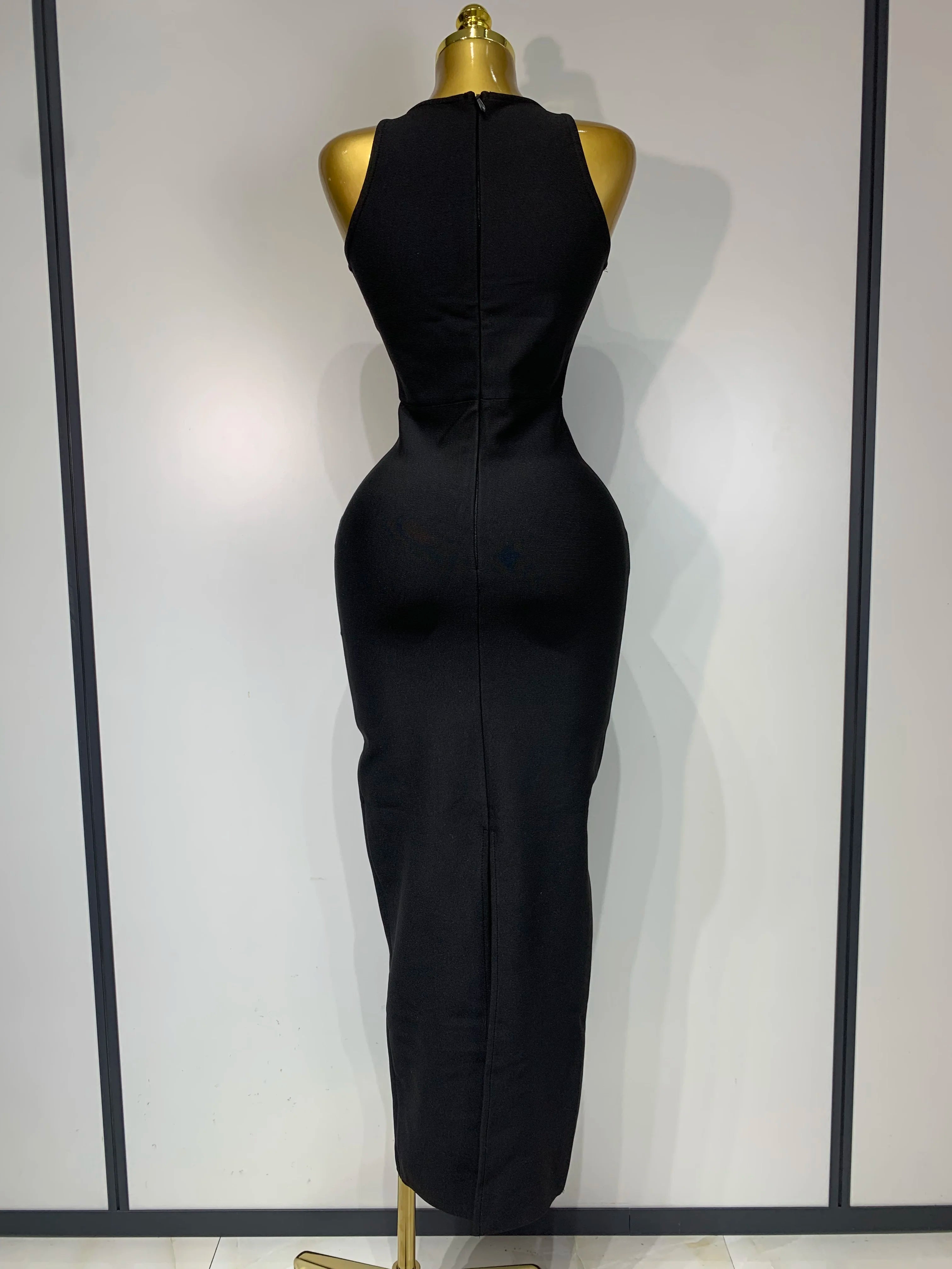 Women Celebrity Sexy Cut Out Diamonds Black Long Bodycon Bandage Dress 2025 Elegant Evening Club Party Luxury Birthday Dresses