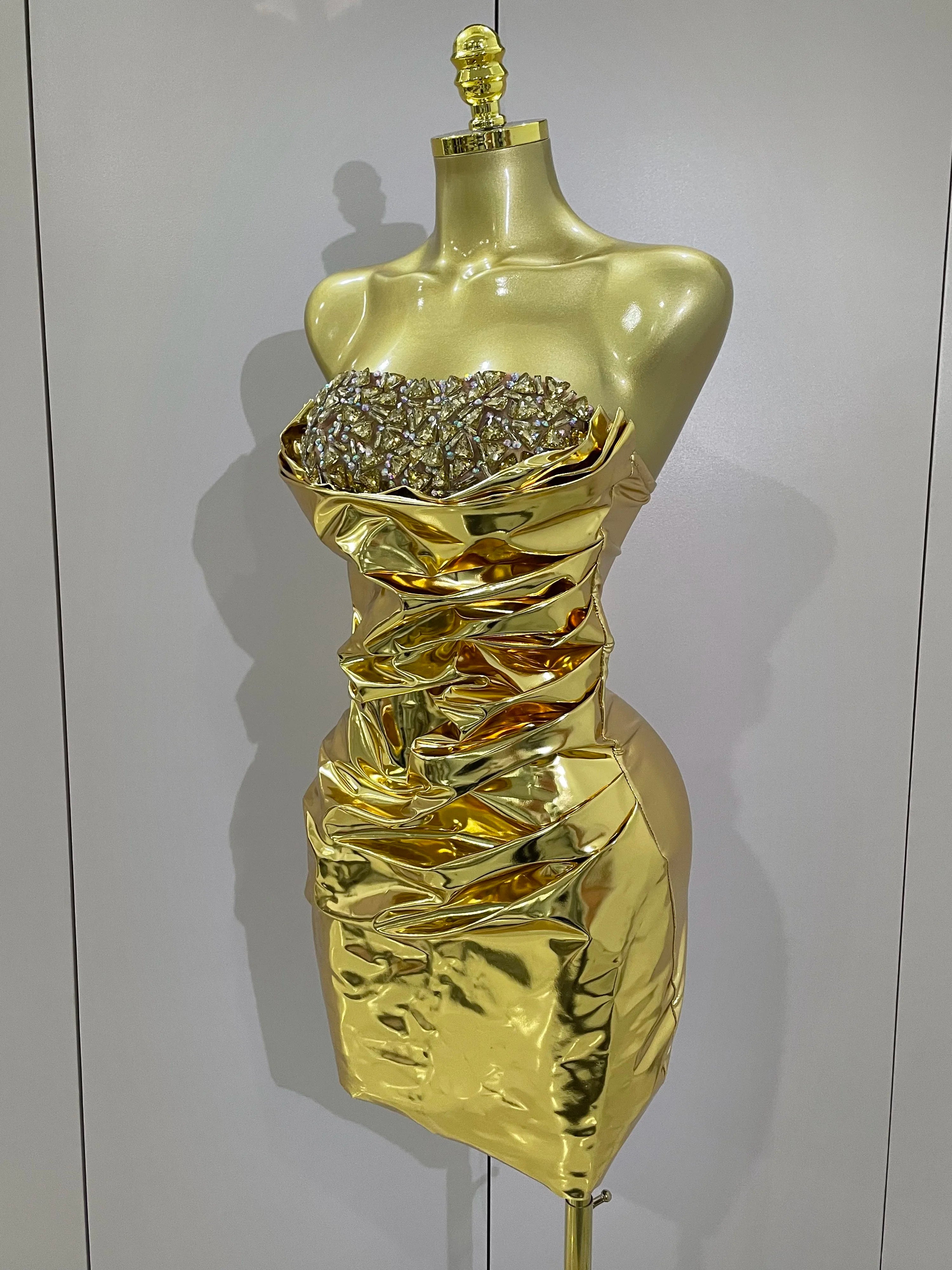 2025 Novos Diamantes Brilhantes Cristal Sexy Malha Transparente Bodycon Mini Vestido Feminino Festa de Aniversário Comemoração Performance Traje