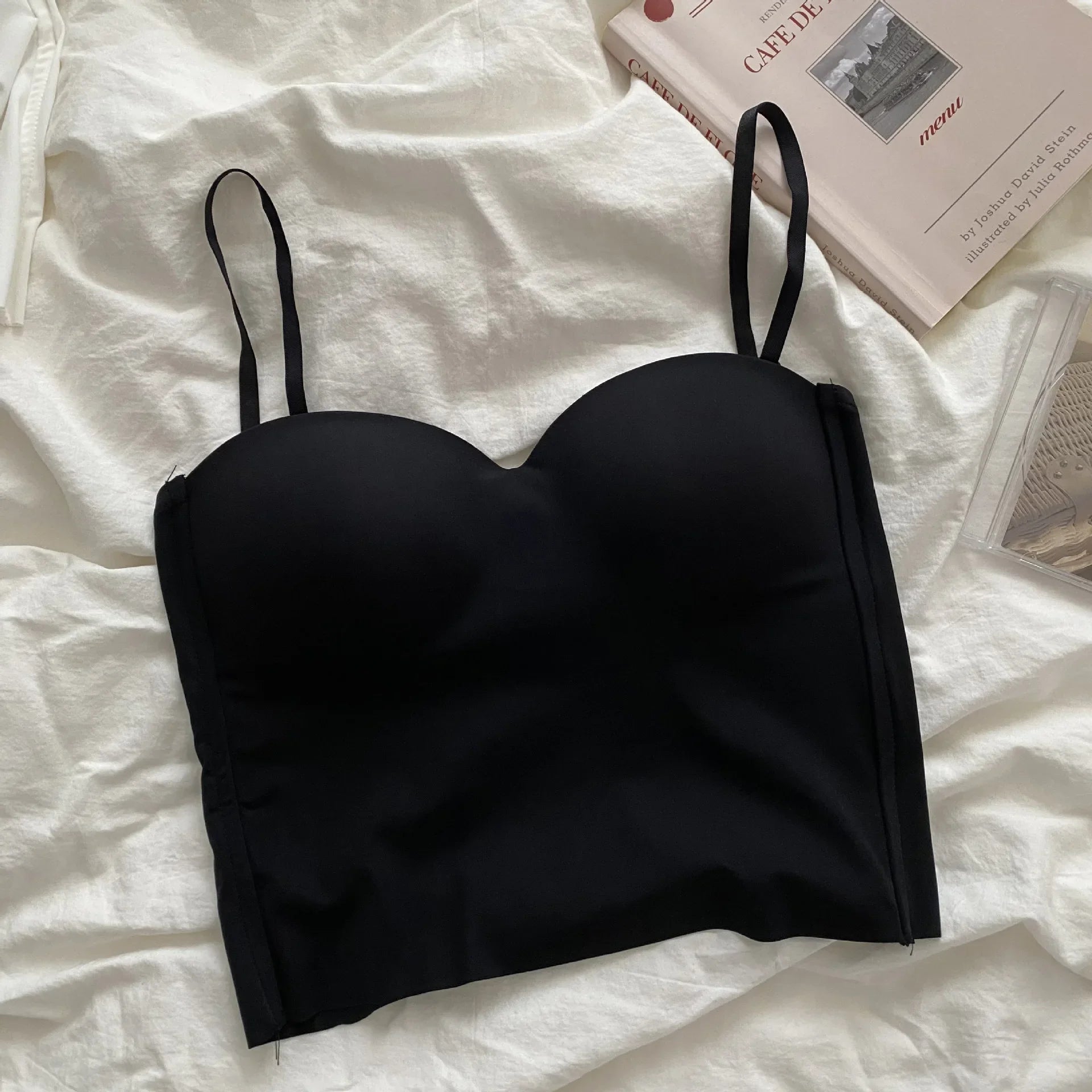 Seamless Camisole for Women Fitness Crop Tops Summer Thin Elegant Sexy All-match Casual One-piece Ice Silk Underwear Tanks Top Black fit for 40-60kg