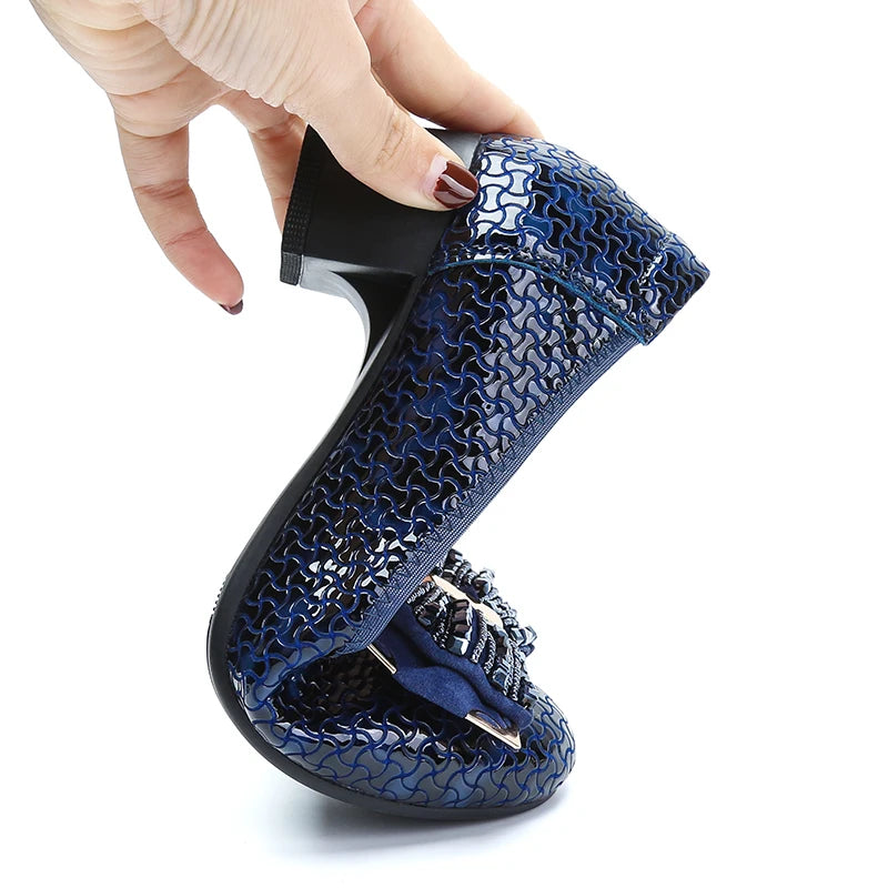 Pumps Women's Medium Heel Shoes Bow Heels Comfortable Women's Shoe Round Toe Shoes High Luxury Leather Elegant Moccassin Spring