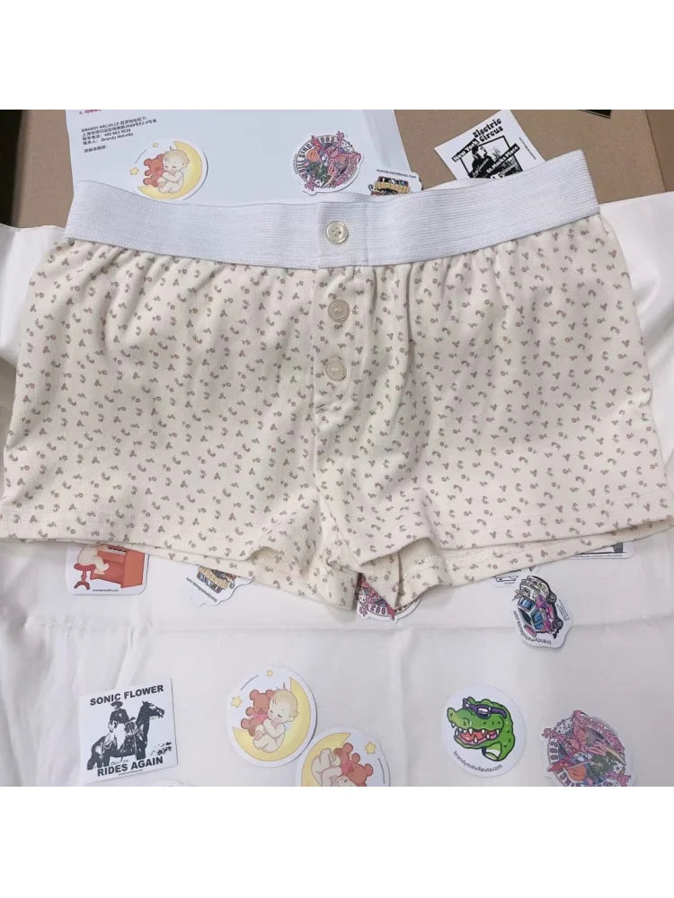 Casual Women Soft Cotton Front Buttons Shorts Summer Vintage Low Waist Female Chic Bottoms color2 One Size