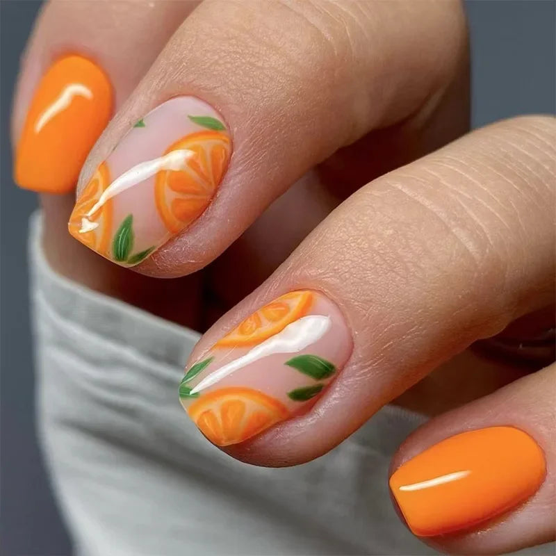 Faux ongles courts et carrés brillants, 24 pièces/boîte, pointe française colorée, motif floral, printemps-été, pour femmes