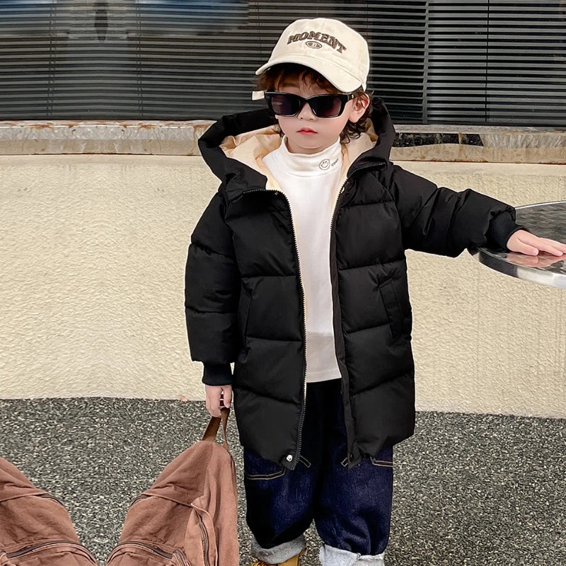 Winter boys girls plus velvet warm hooded jacket 2-9 years old Korean down overcoat thickening fashion children's clothing Photo Color 4