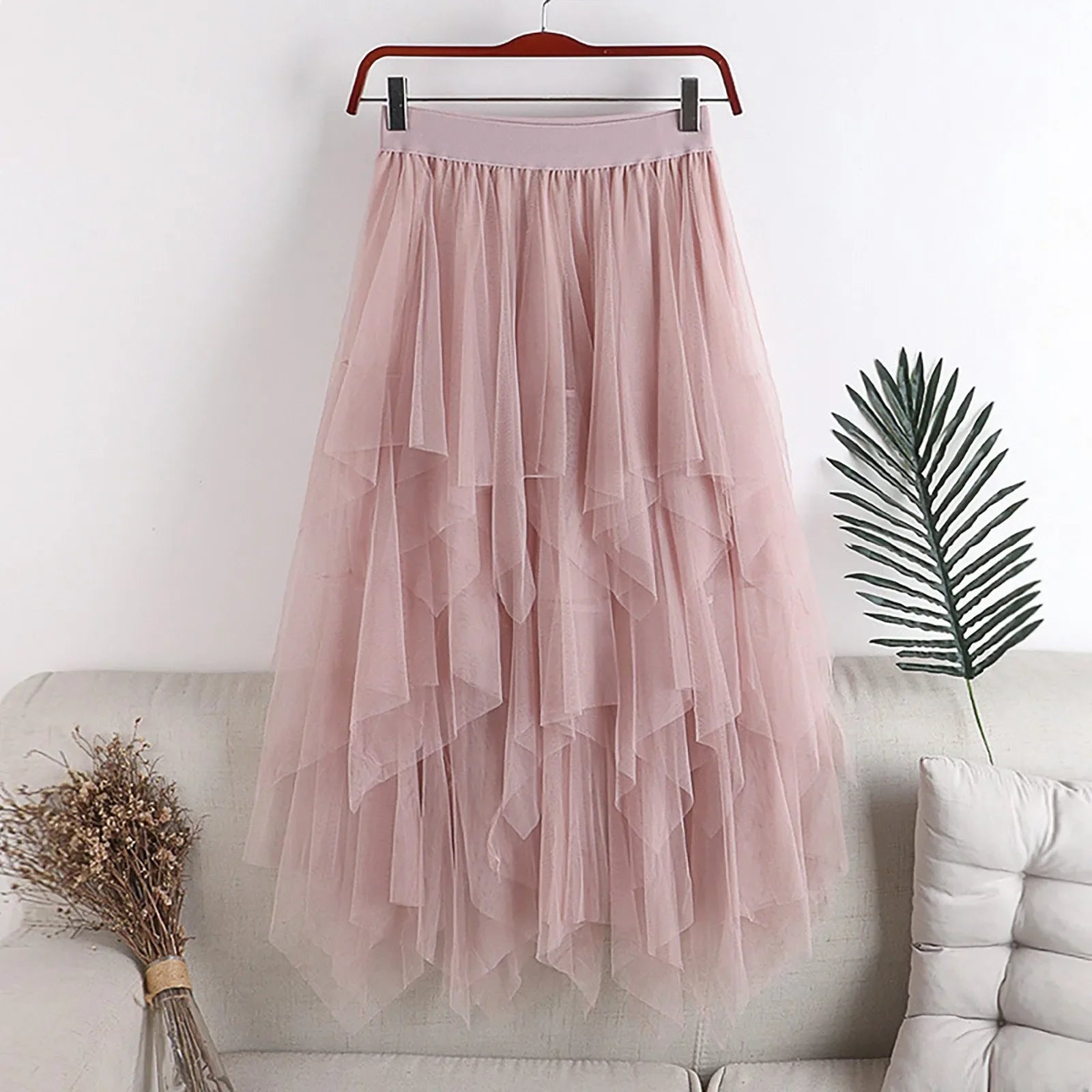 Women Skirt Waisted Slimming Multi Layer Irregular Mesh Stitching Cake Skirt Mid Length Half Korean Fashion Faldas Luxury Party Pink One Size