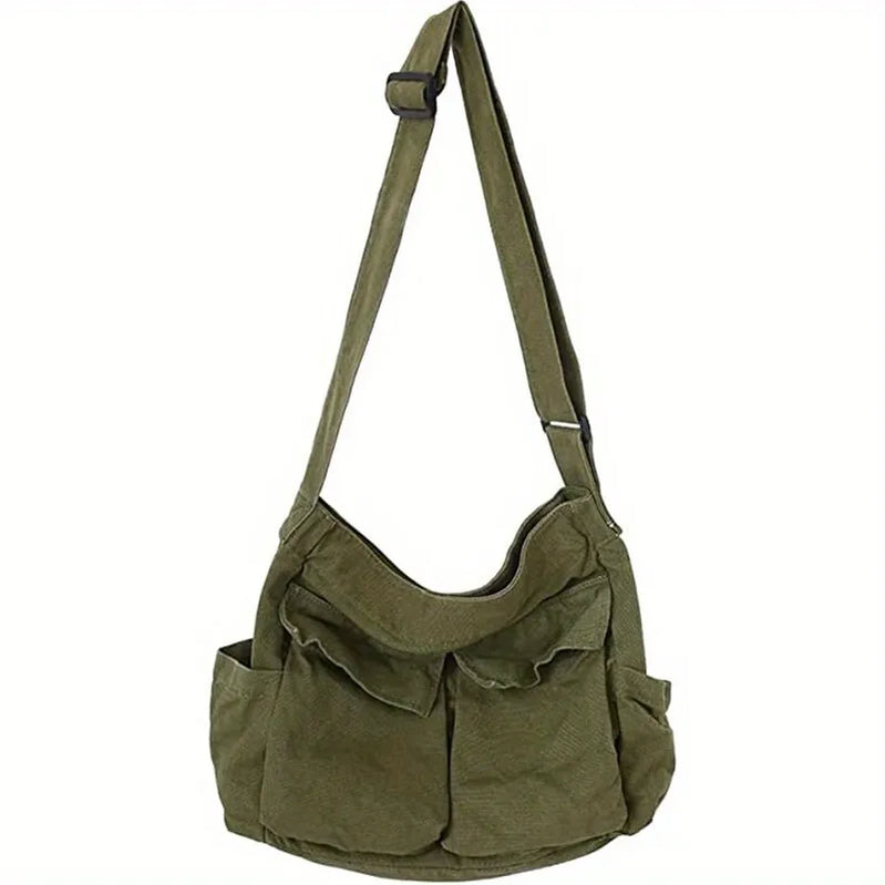 Women Vintage Handbag Canvas Teenager Shoulder Tote Bags Messenger Bags Ladies Casual Handbag Crossbody Purse army green
