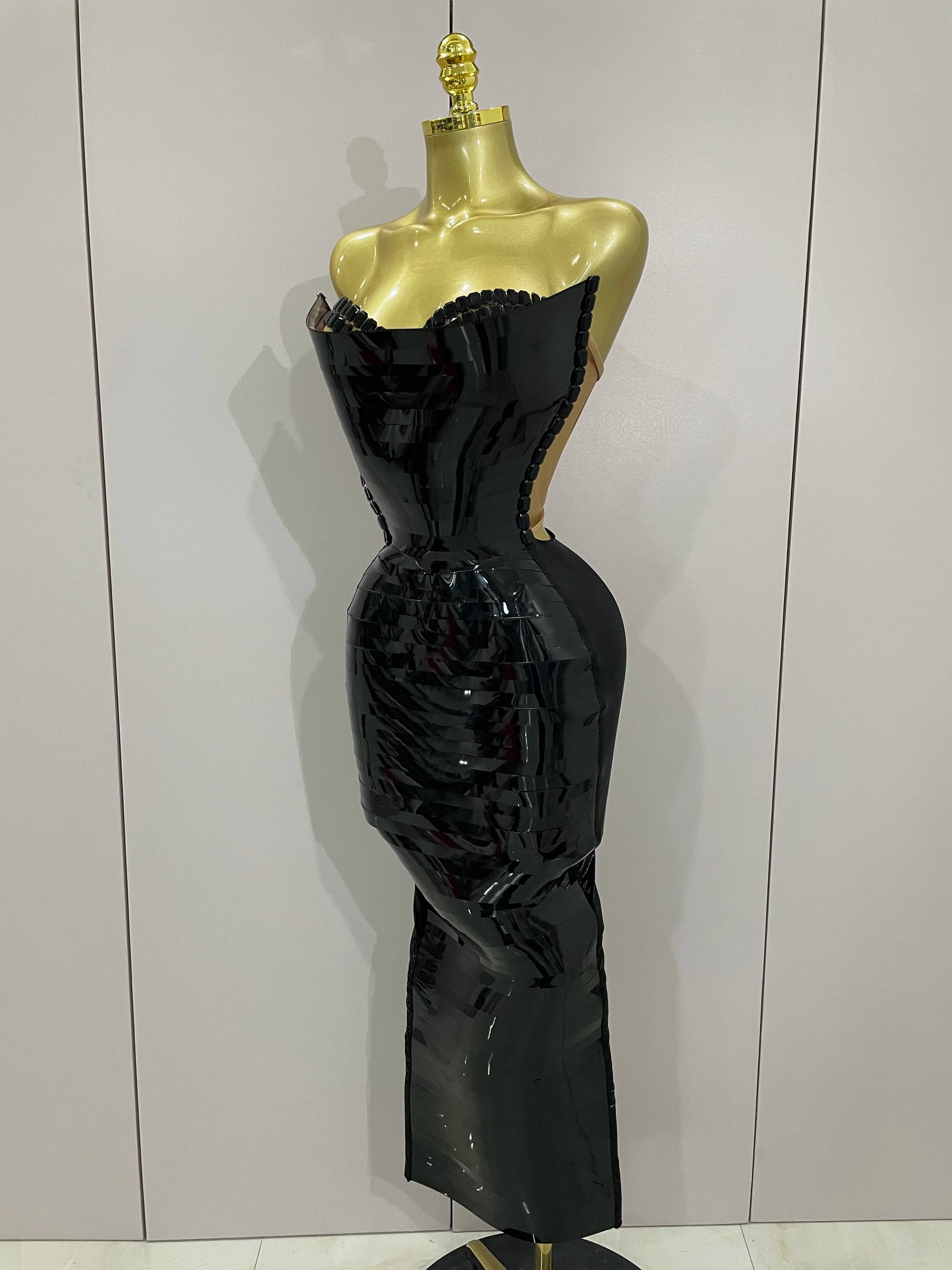 High Quality Black Shiny Sequin Sexy Chest Wrapped Dress 2025 New Women Fashion Eveing Celebrate Birthday Party Stage Costume