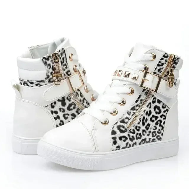 OLOMLB Sport Women's Spring White Shoes Women Casual Canvas Comfortable Running Shoe 2024 Fashion Sneakers Ladies Boots white leopard print