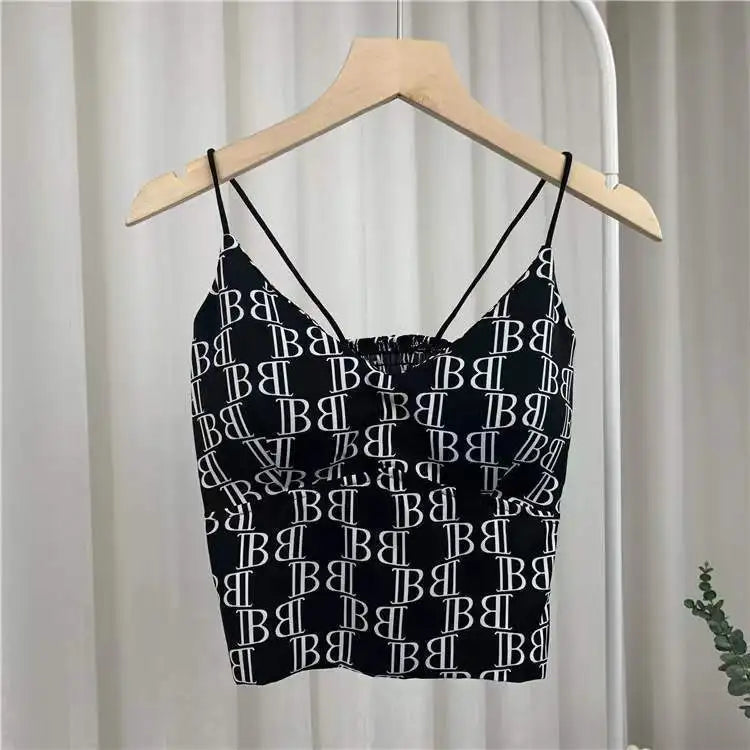 Designer Y2k Tops Camisole for Women Korean Fashion Leopard Crop Top Corset Sexy Tank Top Coquette Summer Ice Silk Padded IB Black