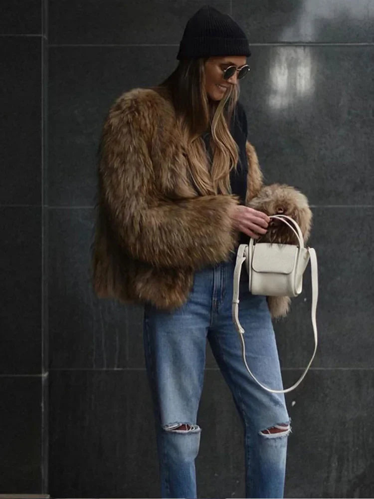 Winter Women's Chic Thermal Furry Faux Fur Coat Fashion Casual Long Sleeve Cardigan Jackets New Female Warm Streetwear 