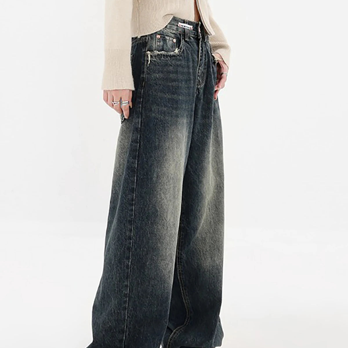 Y2k Cargo Jeans Pants Women Rave Pants Street Oversize Loose Wide-leg Pockets Female Pant Vintage Hip Hop Denim Trousers dark grey