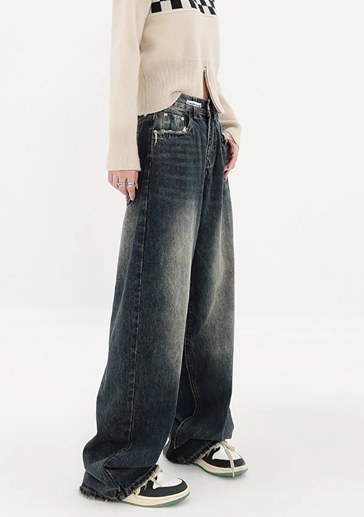 Y2k Cargo Jeans Pants Women Rave Pants Street Oversize Loose Wide-leg Pockets Female Pant Vintage Hip Hop Denim Trousers dark grey