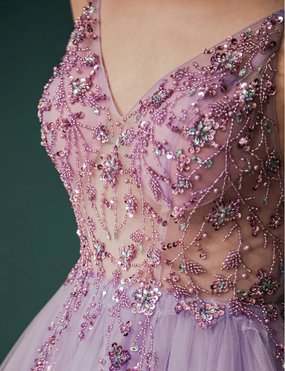 Sexy Spaghetti Straps Evening Dresses V-Neck Rhinestones Beading Formal Prom Gowns with Slit robe de soiree light purple