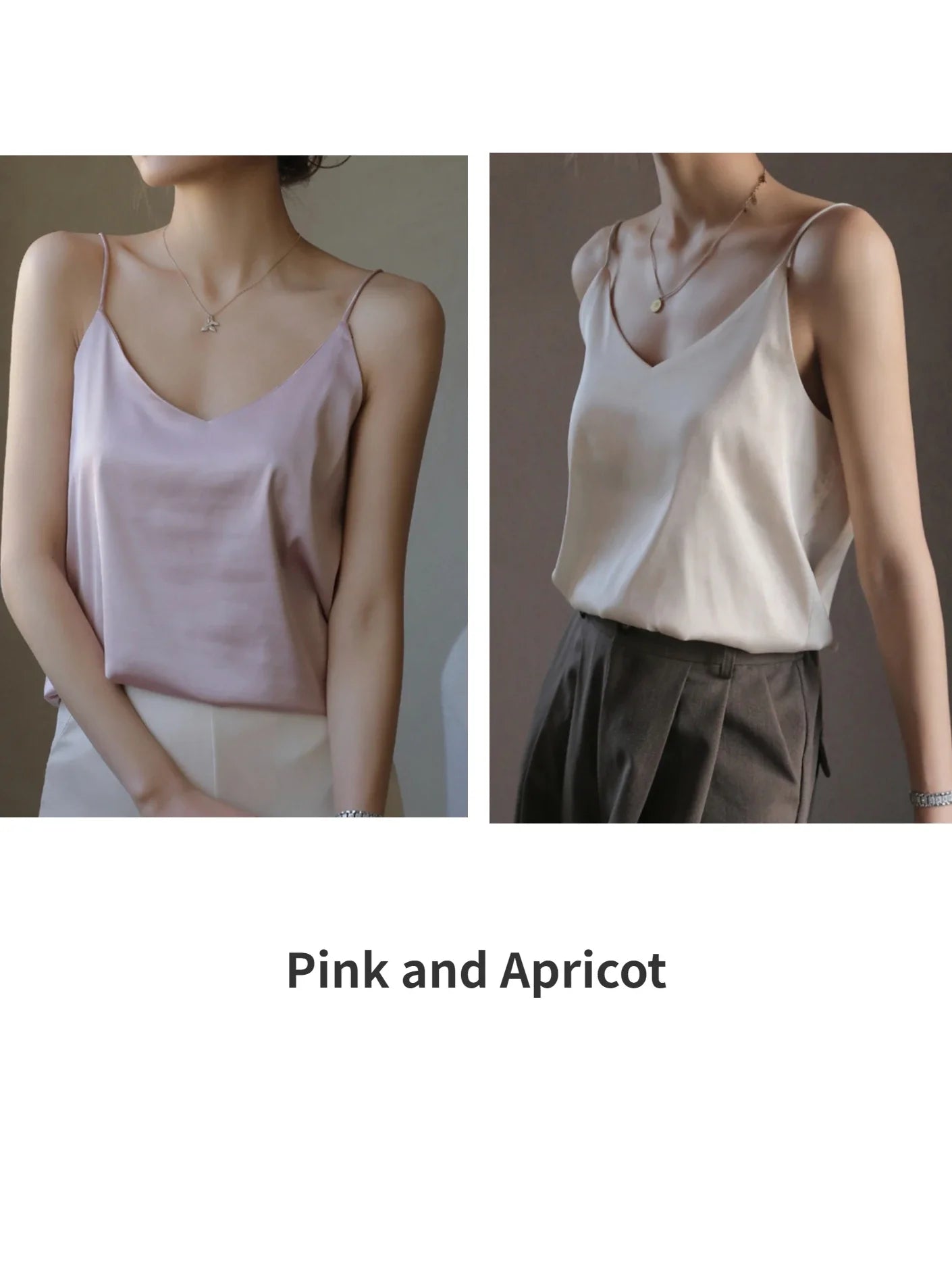 Grey Camisoles for Women Acetate SATIN Loose Summer Spaghetti Strap Tank Top Solid V-neck Fashion Sexy Backless Tanks & Camis Pink and Apricot