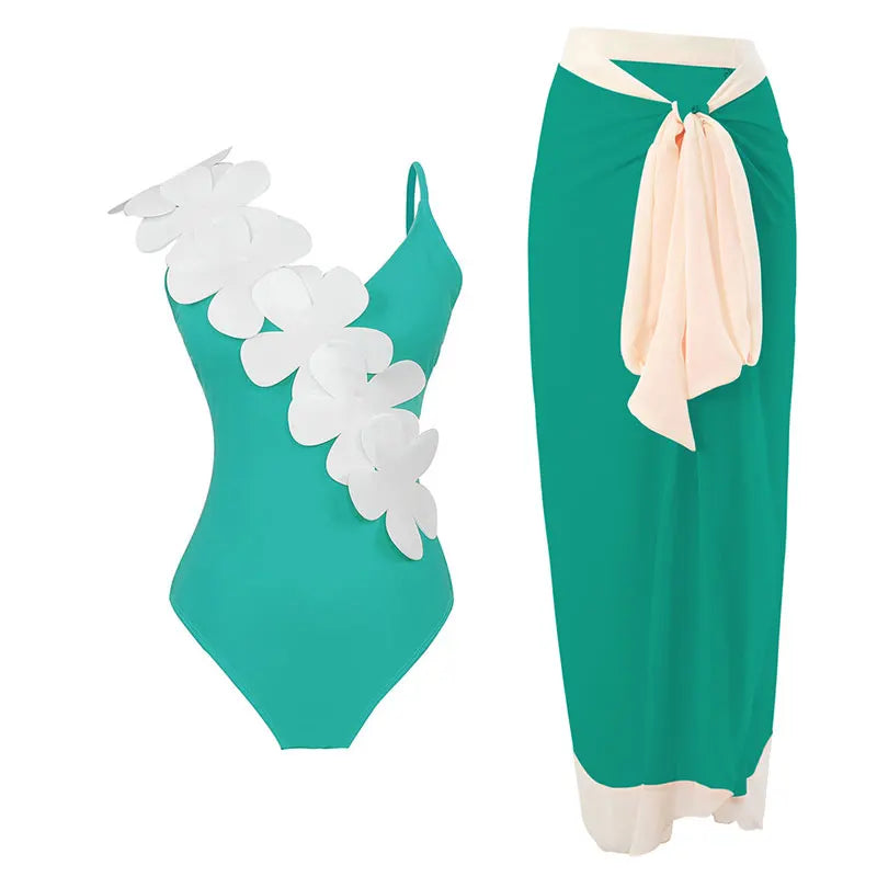 2023 Sexy Fashion One Piece Swimsuit Solid 3D Flower Summer Women Swimwear Beachwear Summer Luxury Monokini Bathing Suit a set 4