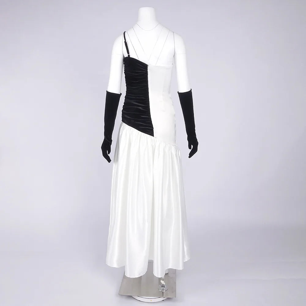 TWOTWINSTYLE Hit Color Sheer Spliced Ruffles Elegant Dresses for Women Strapless Sleeveless Patchwork Folds Dress Female Fashion