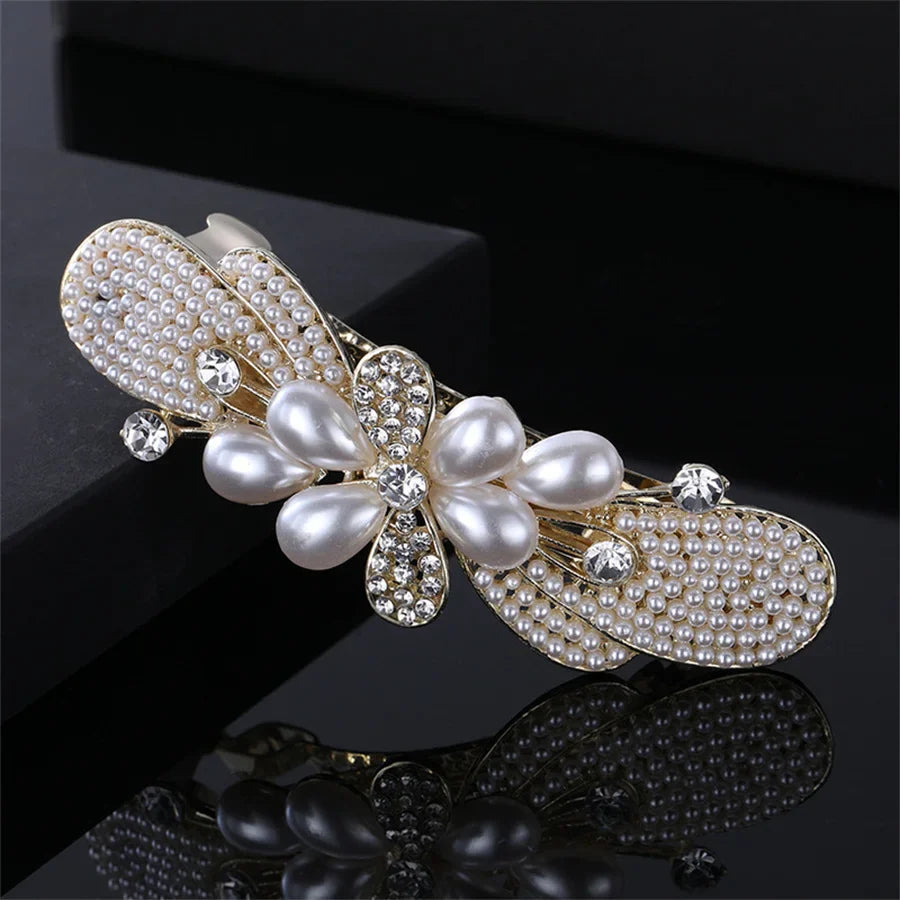 Fashion pearl Crystal Hair Clips Vintage Spring Hairpins Leaf Flowers Barrettes Elegant Women Headwear Luxury Hair Accessories 3