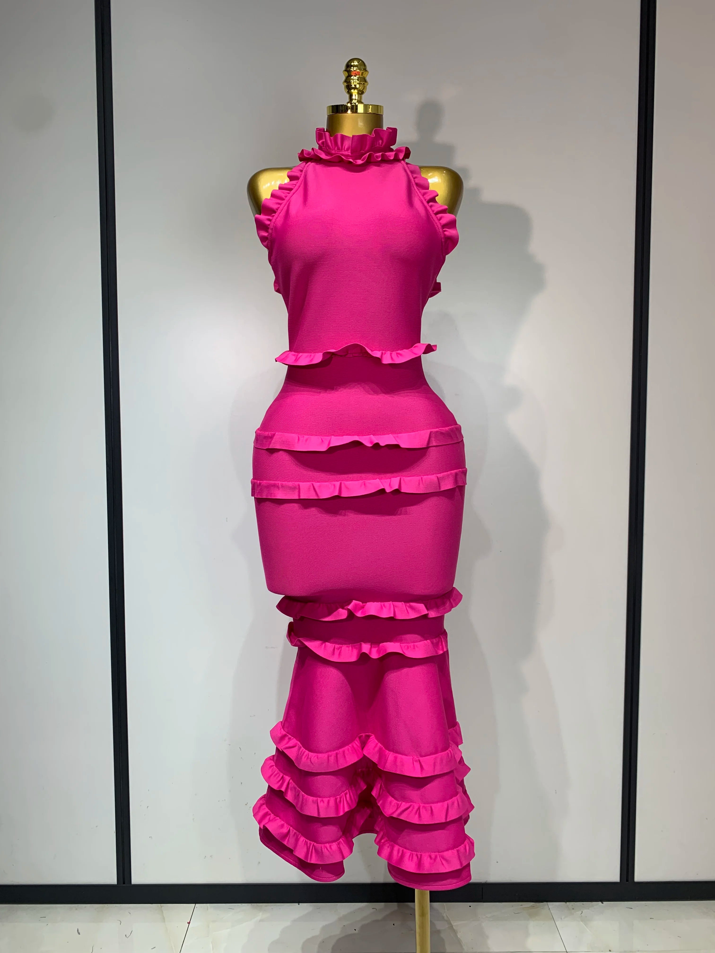 Women Sexy Backless Ruffles Bodycon Bandage Mermaid Dress 2025 Celebrate Evening Party Luxury Birthday Wedding Guest Dress