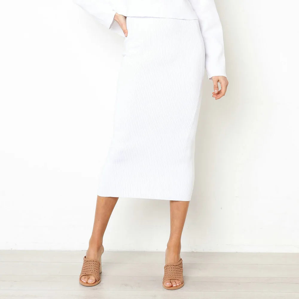 Women Summer Long Faldas Largas Knitted Bodycon Midi Slim Skirt New Spring Jupe Femme Pencil Skirt Black Ropa Mujer White