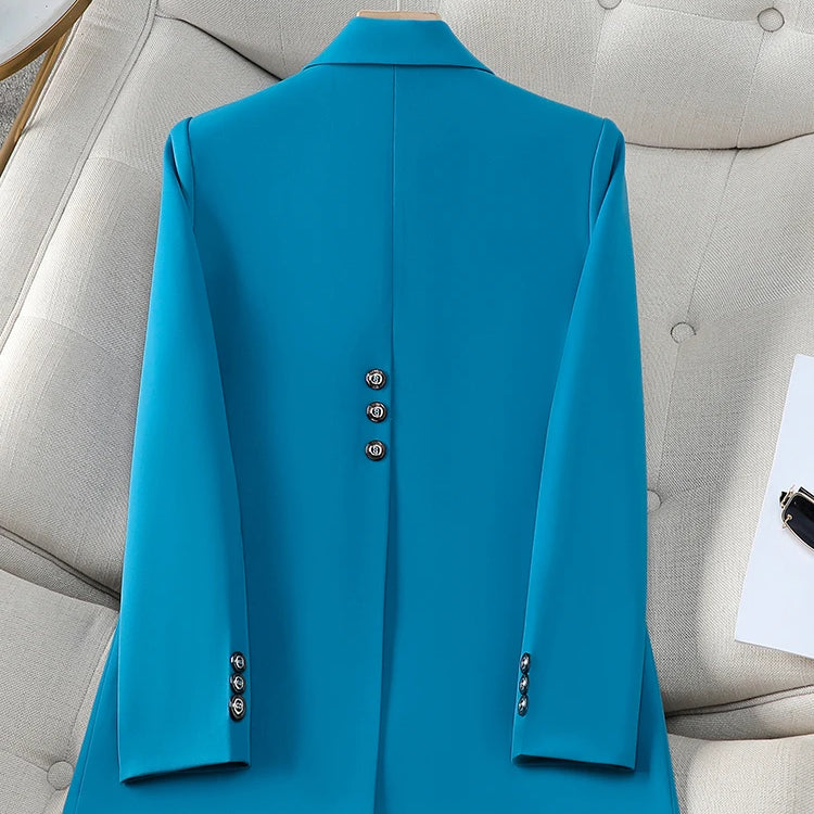 Fashion Autumn Winter Women Blazer Black Coffee Blue Female Long Sleeve Single Button Ladies Casual Jacket Coat Blue Blazer