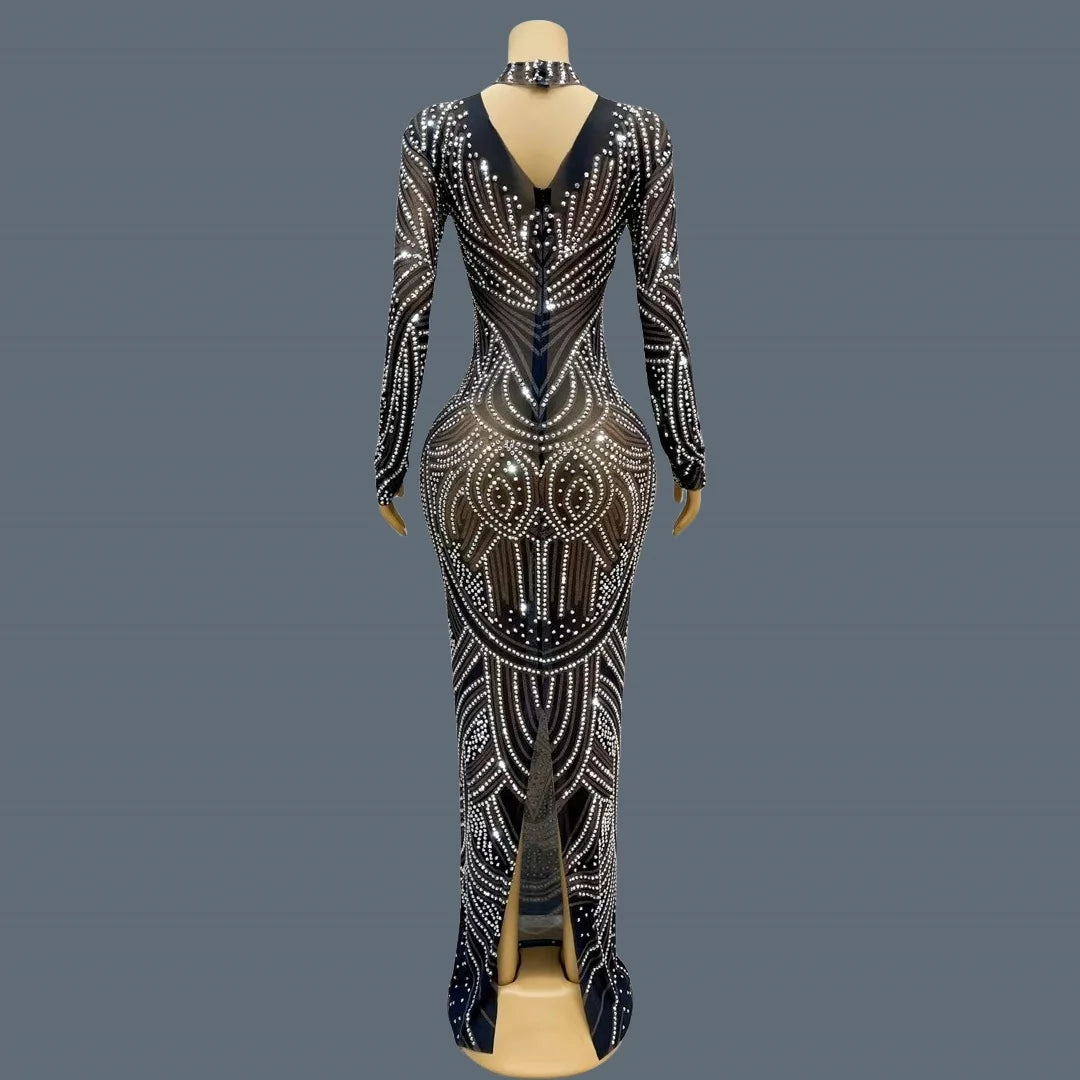 Black New Style Sparkly Rhinestone Evening Dress High-end Style Long Dress Cocktail Party Red Carpet Elegant Women Dress Huayuan