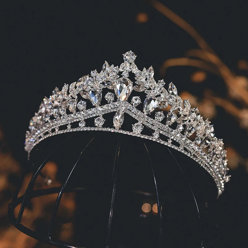 Baroque Luxury Crystal Bridal Tiaras Cubic Zircon Crown Rhinestone Pageant Diadem Headpieces Wedding Hair Accessories Silver Color 13