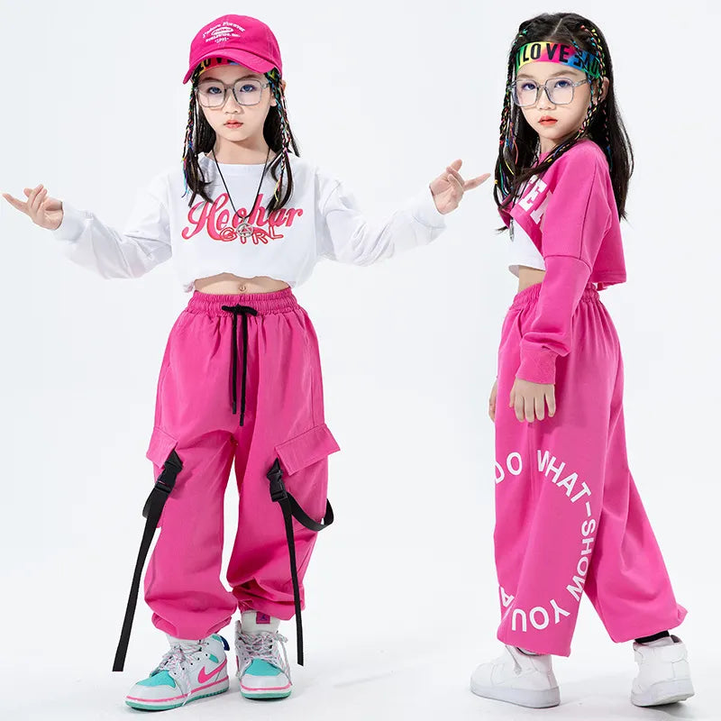 Girls Jazz Dance Performance Dress Girls Hip-hop Suit Cool Belly Button Exposed Clothing Children's Hip-hop Fashion Clothes