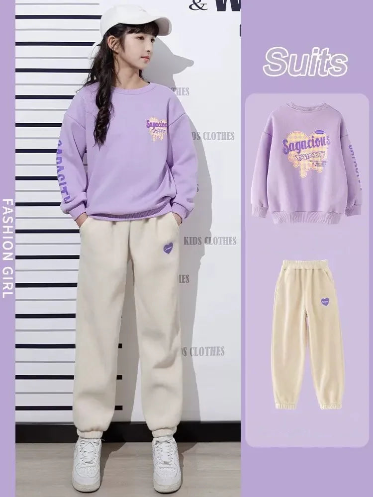 Spring Autumn Children Clothes Sets Korean Girls Letter Sweater + Pants 2Pcs Outfits Casual Sports Long Sleeved Trousers Suits