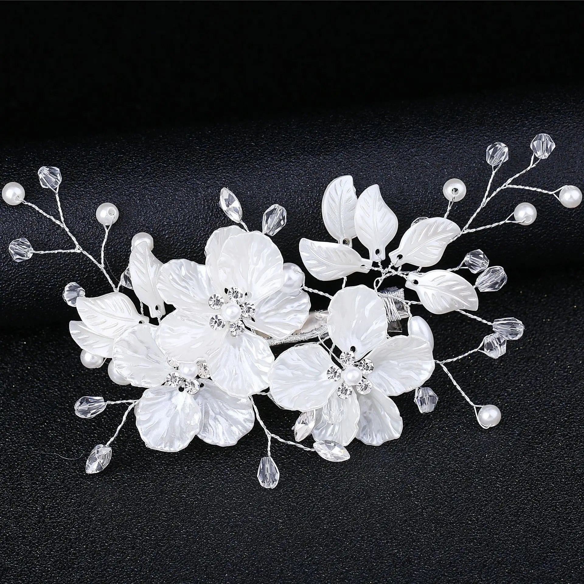 Crystal Pearl Flower Hair Clips Elegant Headwear For Women Precious jewels Bridal Wedding Hair Accessories White2