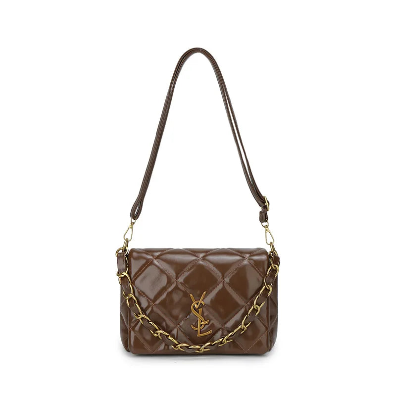Quilted Bag with Letter Print 2025 - Vintage Chain Strap Crossbody Bag, Elegant Small Square Shoulder Purse for Women