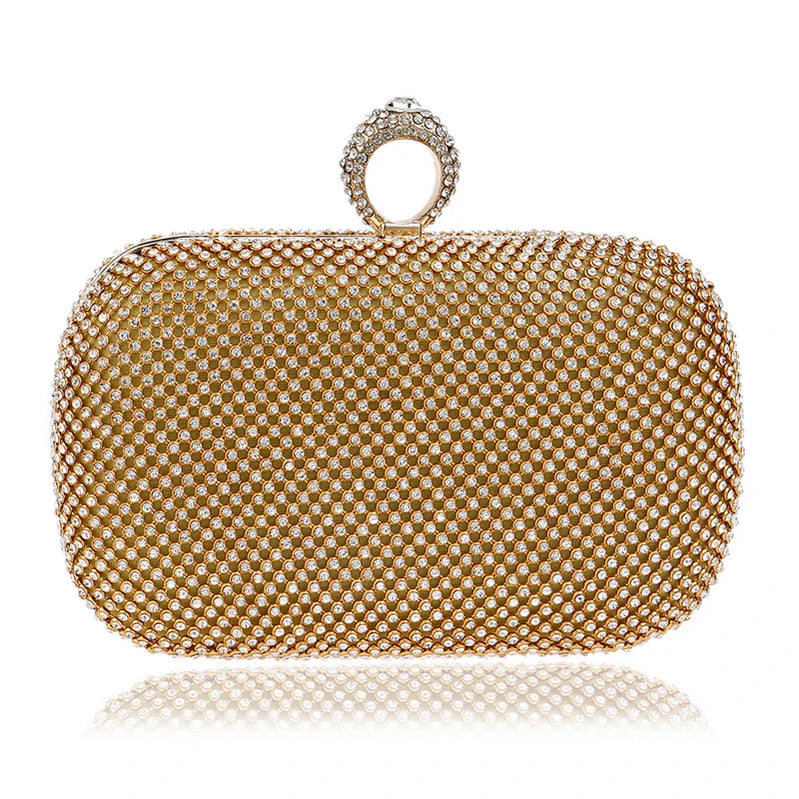 Rhinestones Women Bags Hollow Out Style Fashion Evening Bags Chain Shoulder Handbags Party Wedding Day Clutch Purse YM1000gold