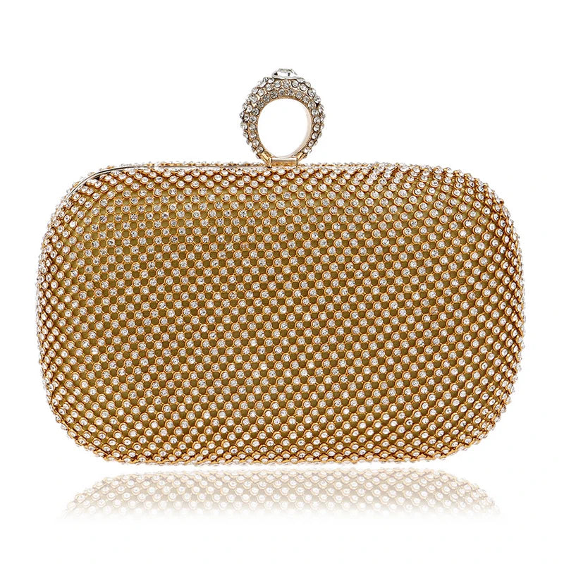 Rhinestones Women Bags Hollow Out Style Fashion Evening Bags Chain Shoulder Handbags Party Wedding Day Clutch Purse YM1000gold