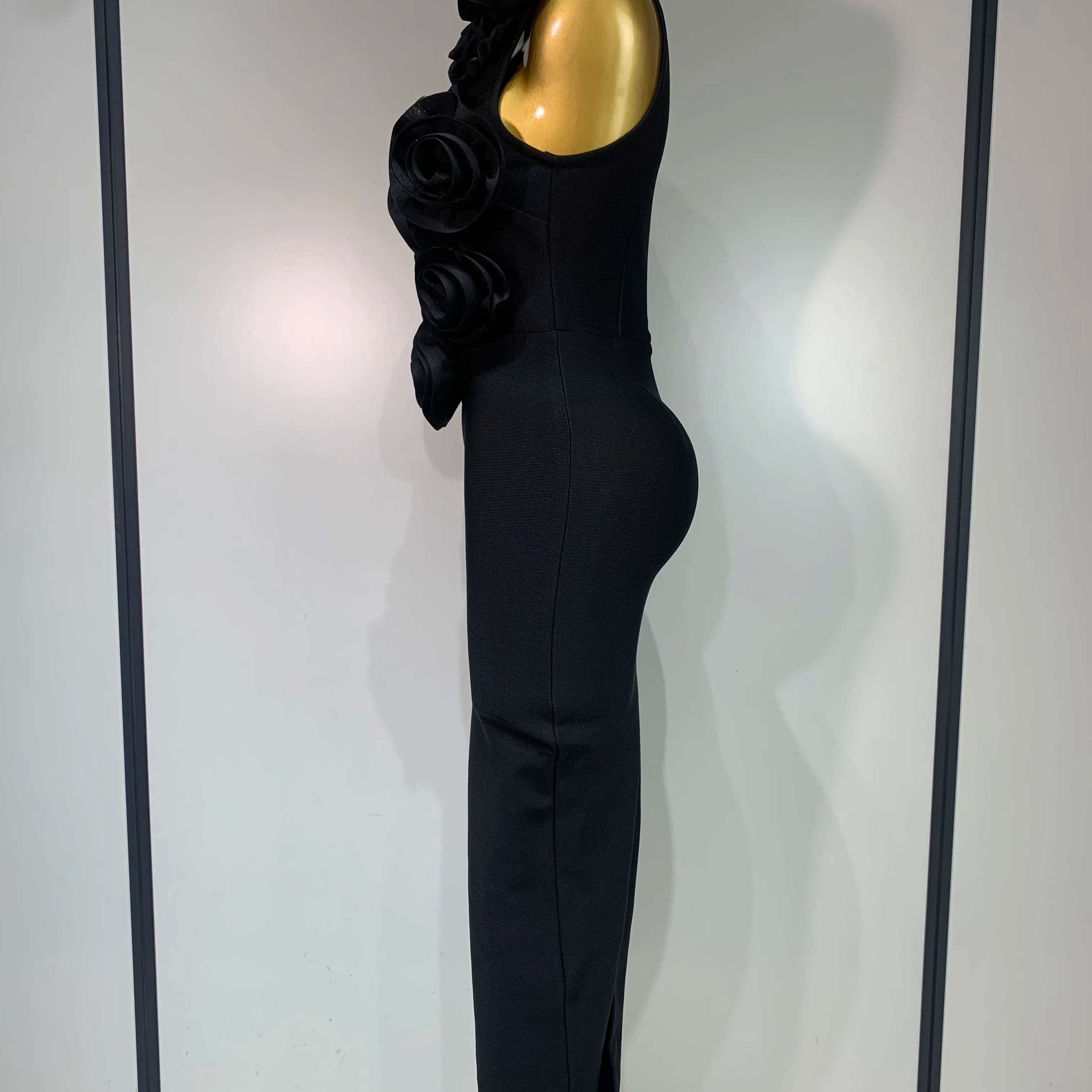 Fashion Black 3D Flower Bodycon Long Bandage Dress Celebrity Elegant Party Birthday Dress Women's Sleeveless Sexy Vestidos