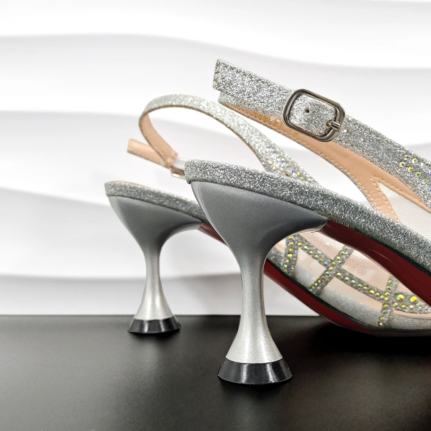 Hiking Sandals Women's Elegant Party Shoes High Heels Hollow Shoe Pocket Design with Shiny Rhinestone Decoration