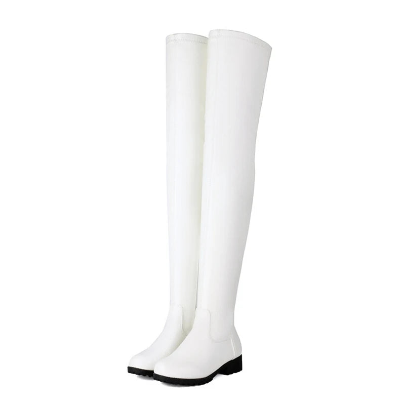 SIMLOVEYO Winter Autumn Over Knee Boots 3.5cm Square Heel Zip Round Toe Leather Thigh High Fashion Big Size 45 46 47 48 US17