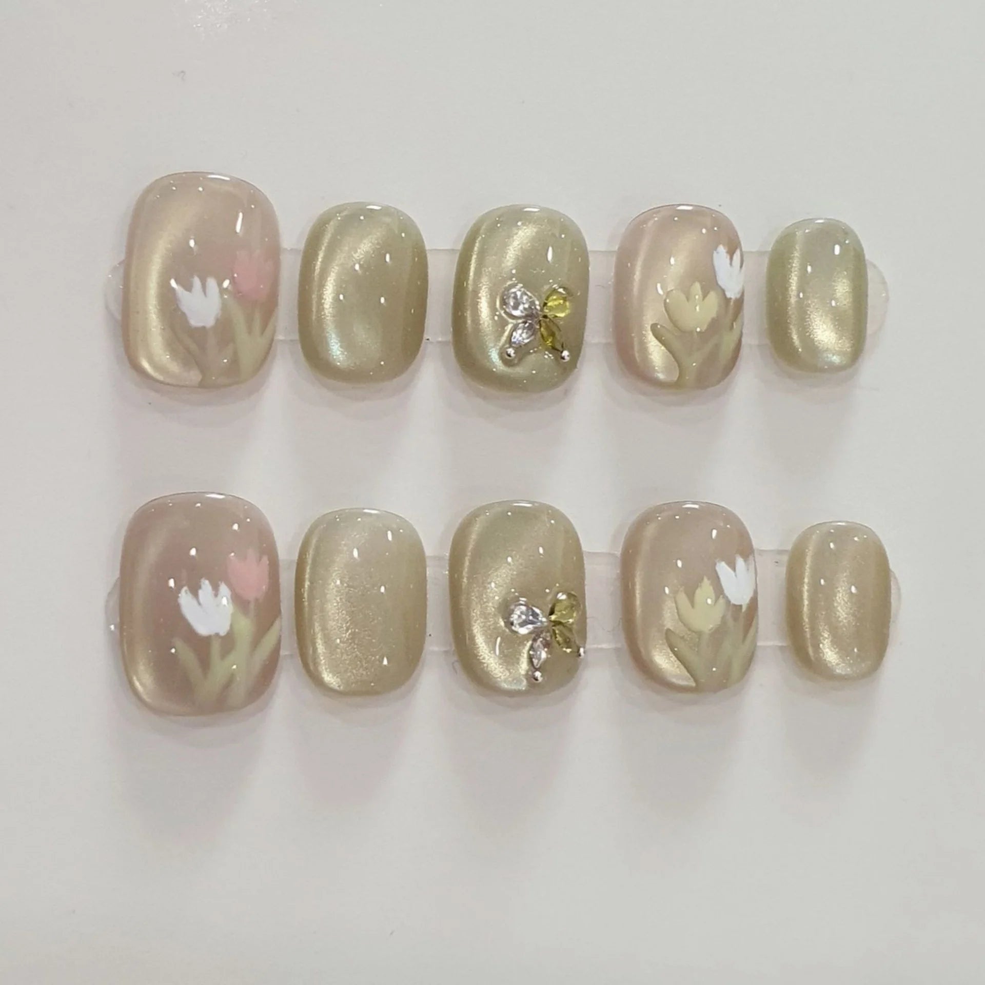 10pcs Short Square Handmade Nails Sets Press on Glitter Seashell Design Blue Ballet False Nails Tip Ocean Fake Nail Art Finished