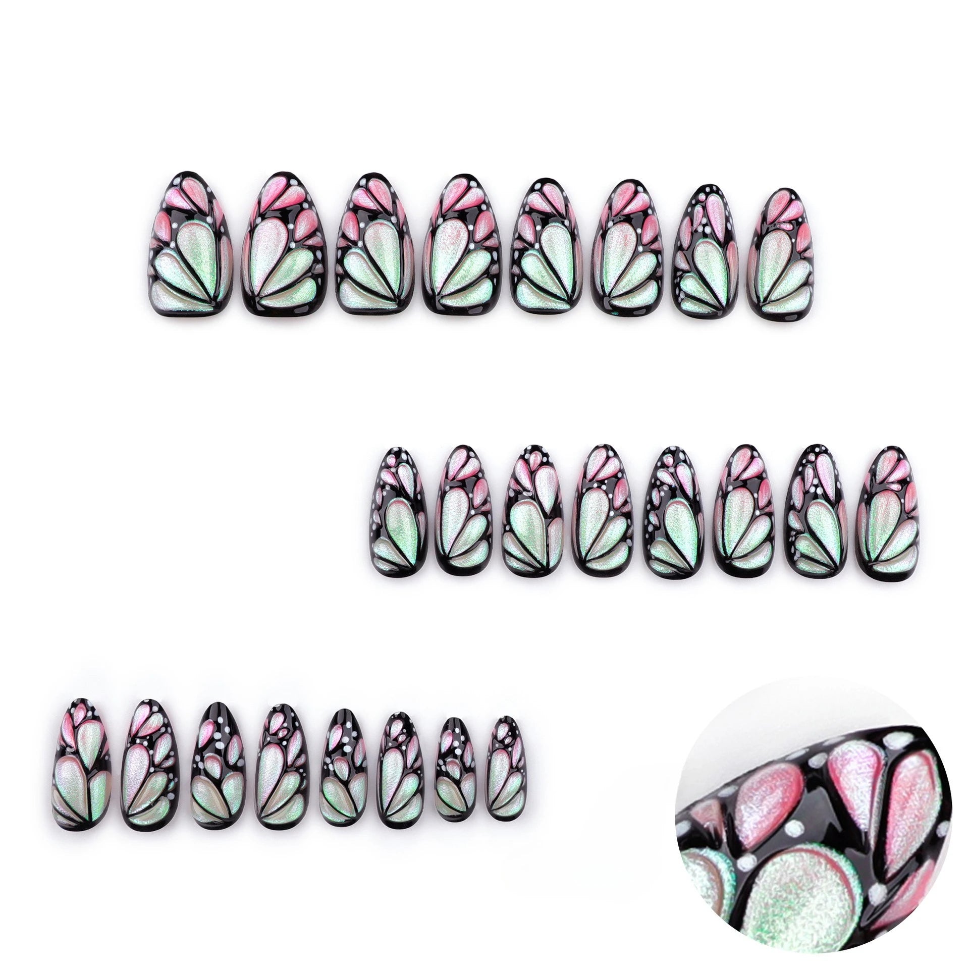 24pcs/Sets Color Pearl Powder Butterfly Press on Nails Short Almond Fake Nails Detachabe Tips Simple Wearable False Nail Set