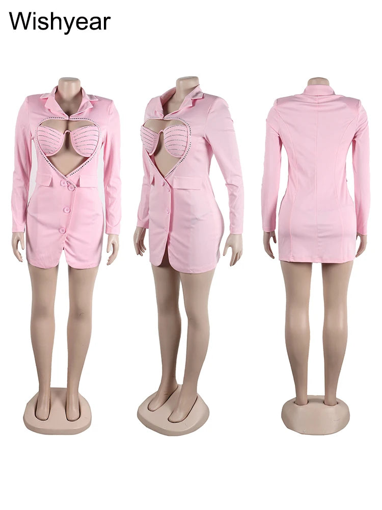 Luxury Designer Rhinestone Blazer Dress for Women Long Sleeve Bodycon Evening Sexy Black Short Party Crystal Vestidos