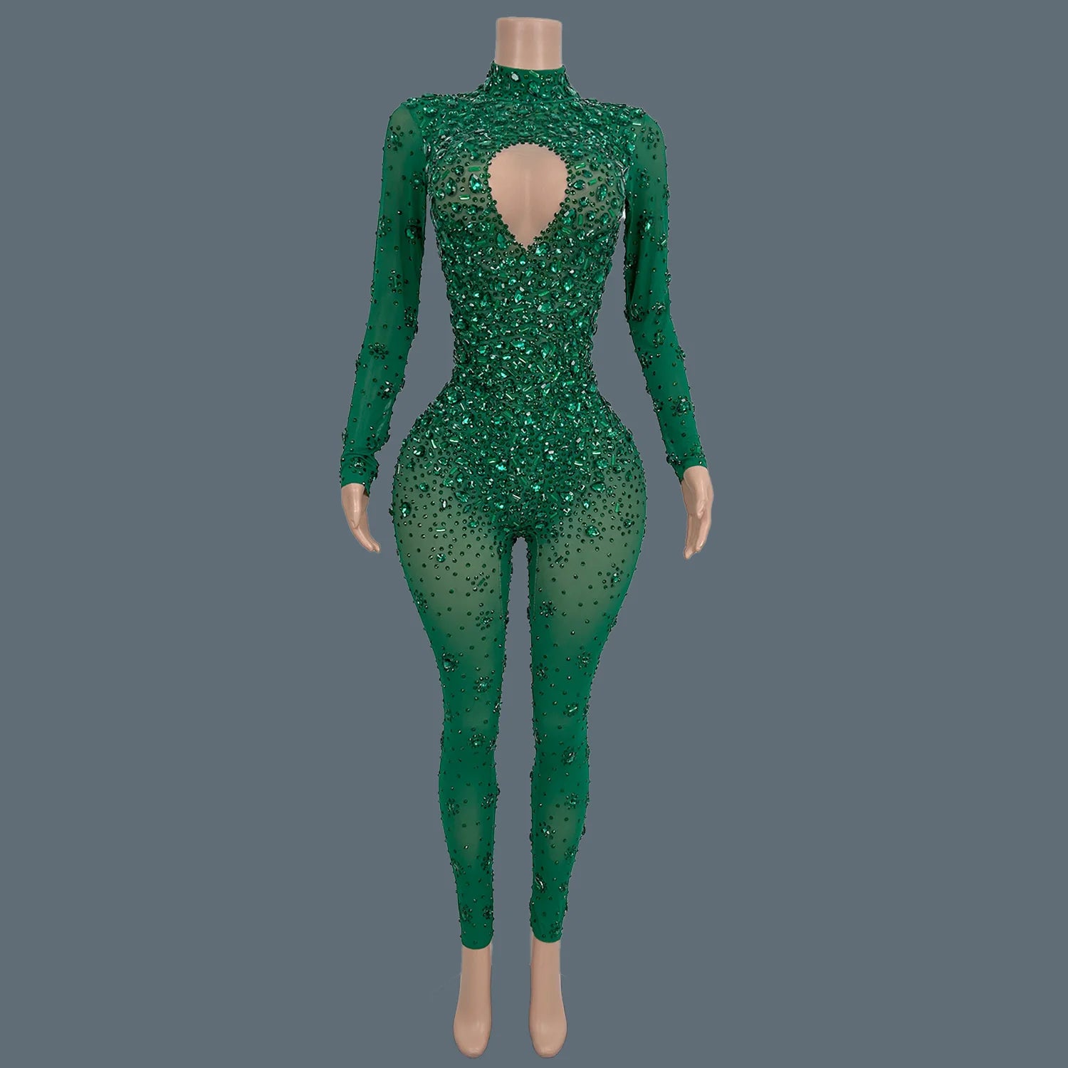 Sparkly Rhinestone See Through Mesh Tight Fitting Jumpsuit Women Night Party Outfit Female Singer Stage Performance Wear Cuican