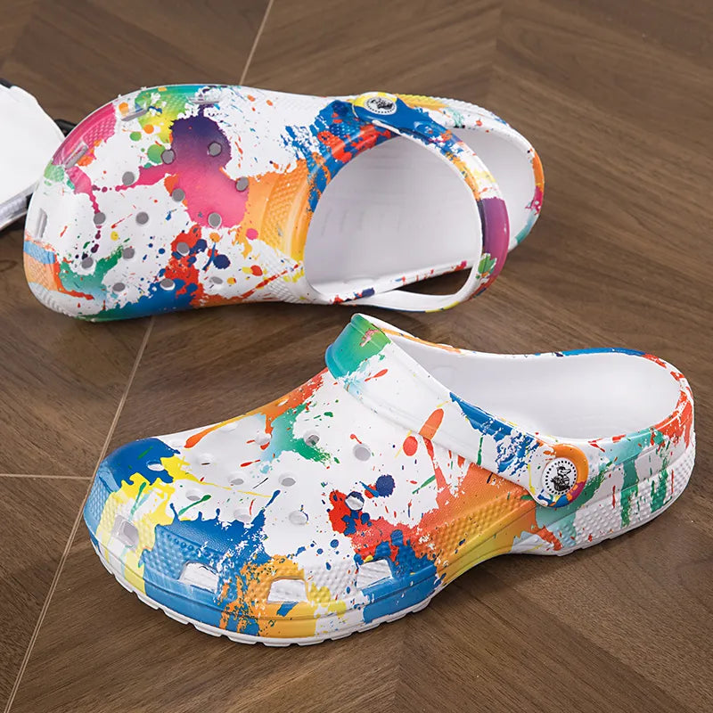 Women's Colorful Printed Garden Hole Shoes WHITE