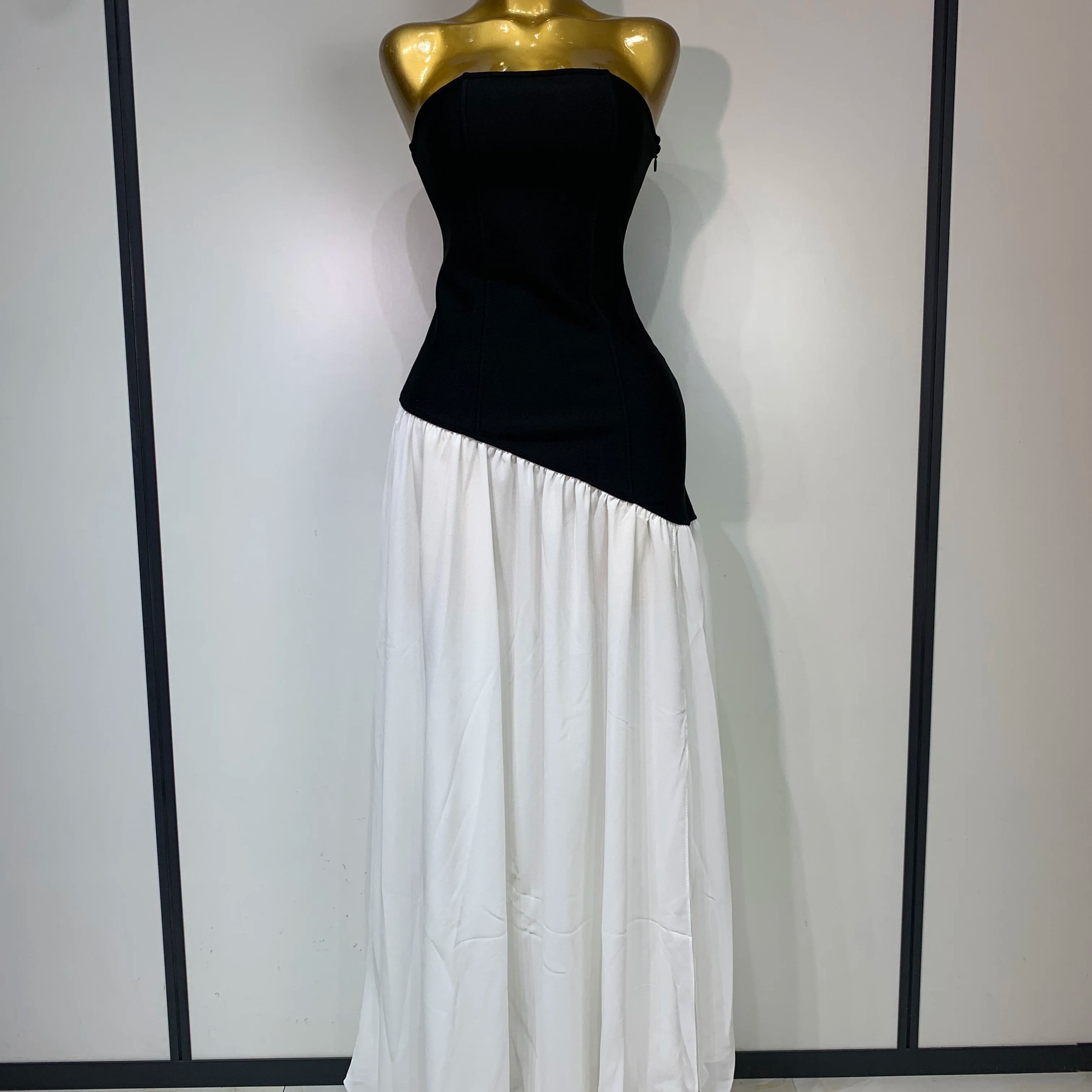 Sexy Strapless Backless Patchwork Maxi Long Bodycon Bandage Dress 2025 Celebrity  Elegant Evening Party Luxury Birthday Dress
