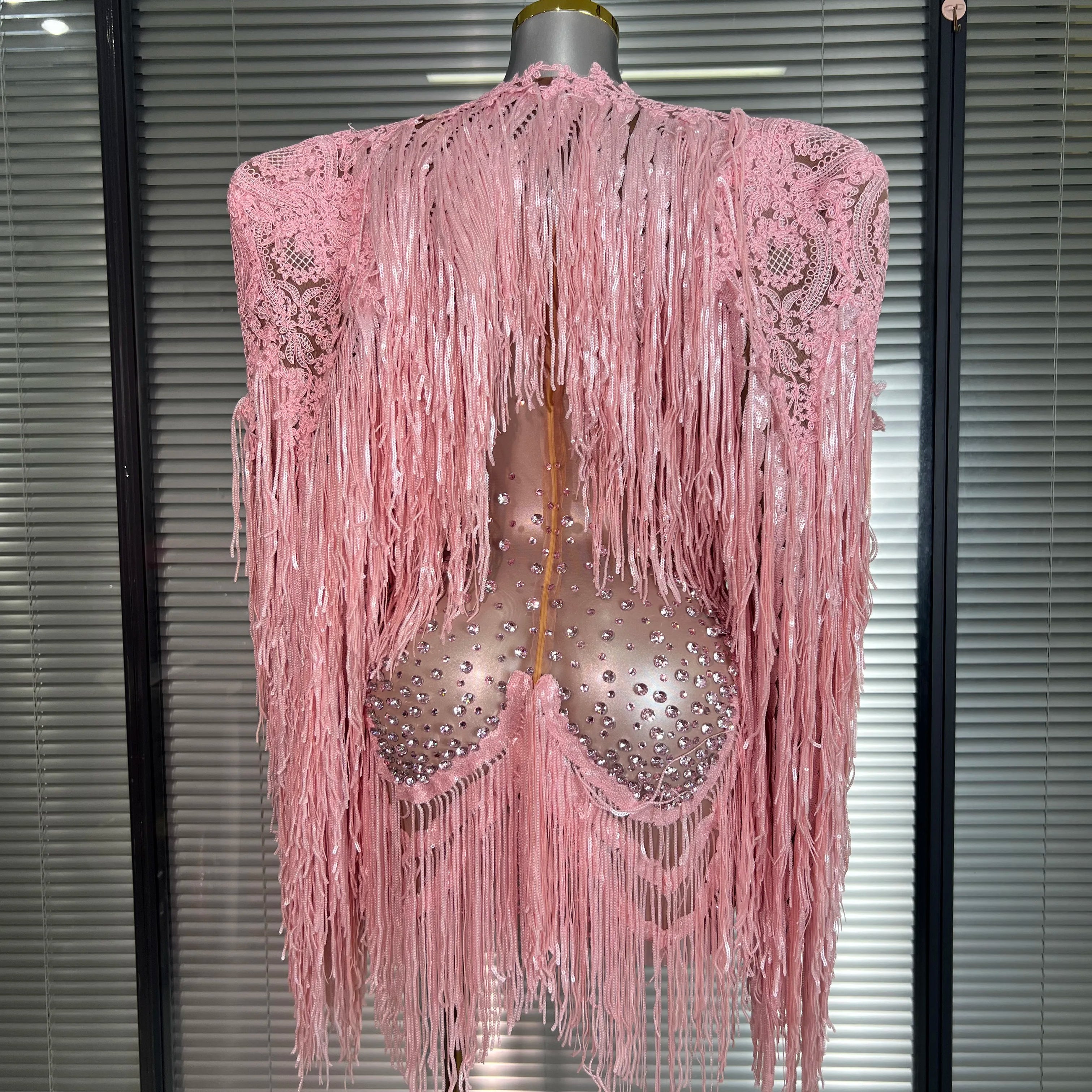 Celebrity New Women Sexy Mesh Sheer Crystal Stage Costume Stage Dancer Night Club Tank Mini Party Dress Coat 2 Pieces Set