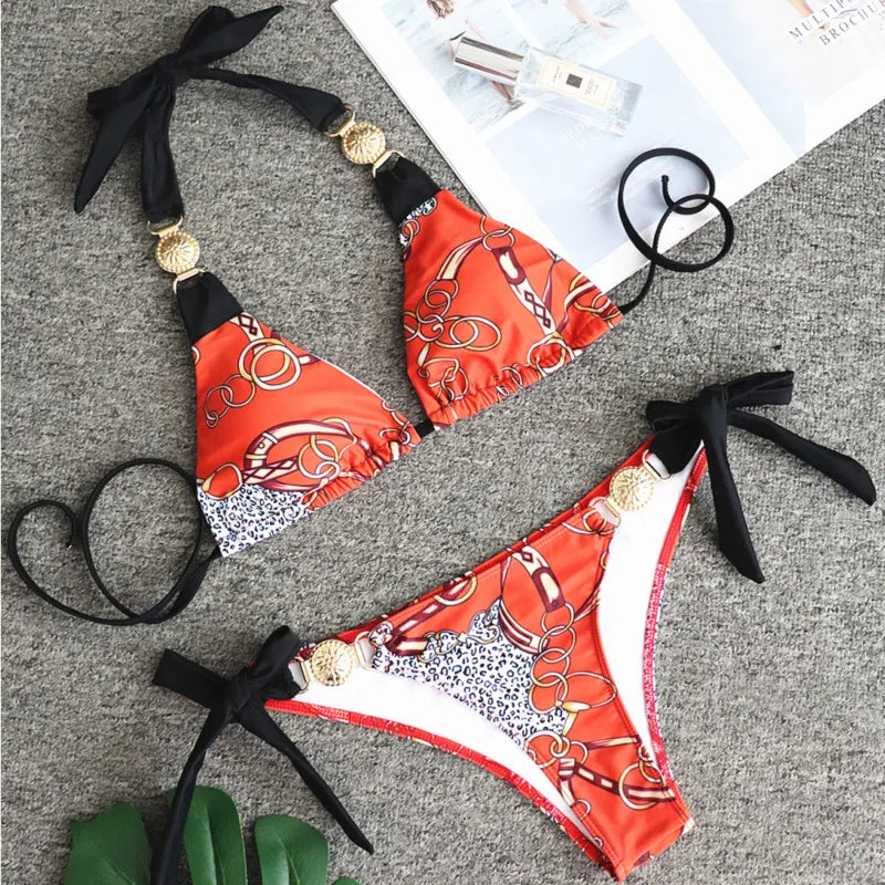 Summer Sexy Print Bikinis Women's Swimwear Female Swimsuit Swimming Bathing Suits Brazilian Bikini Set Beachwear Bather A23030305A