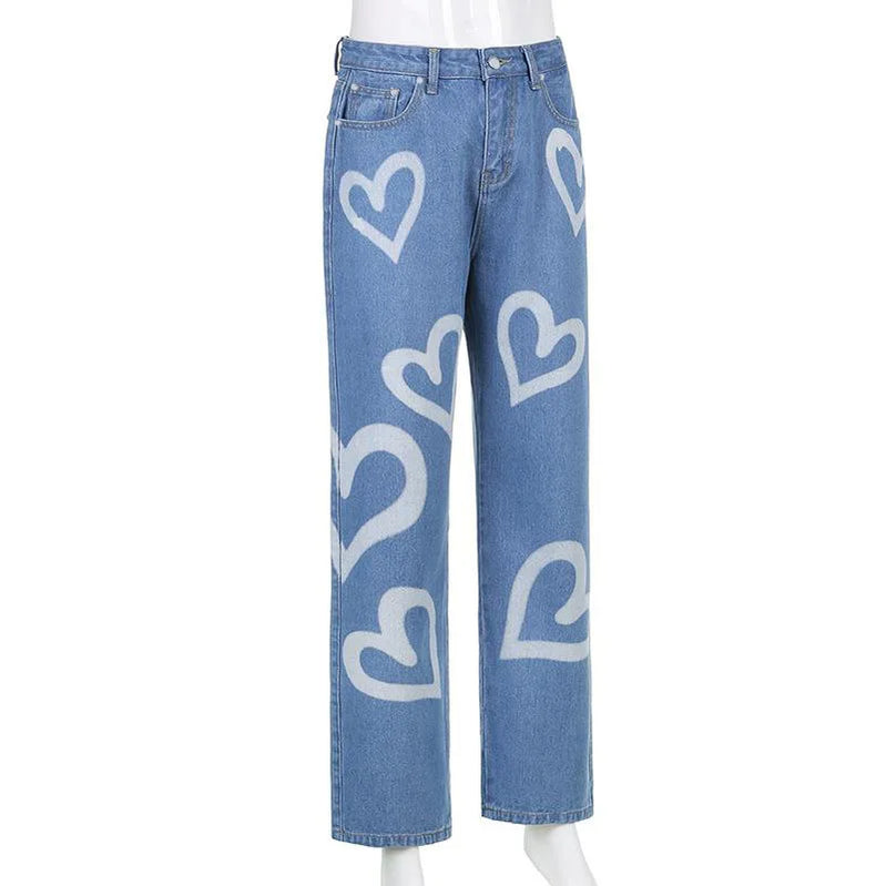 Casual Straight Brand Y2K Clothes Graffiti Printed Jeans Denim Streetwear Baggy Jeans Trousers Cropped Pants for Men