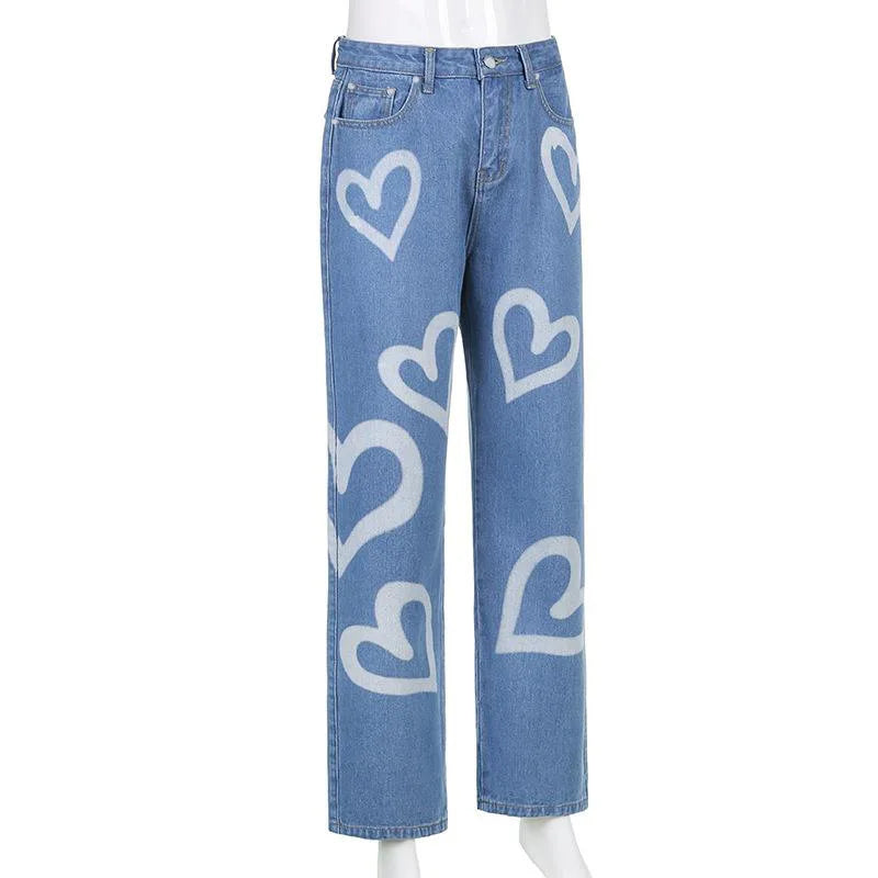Casual Straight Brand Y2K Clothes Graffiti Printed Jeans Denim Streetwear Baggy Jeans Trousers Cropped Pants for Men