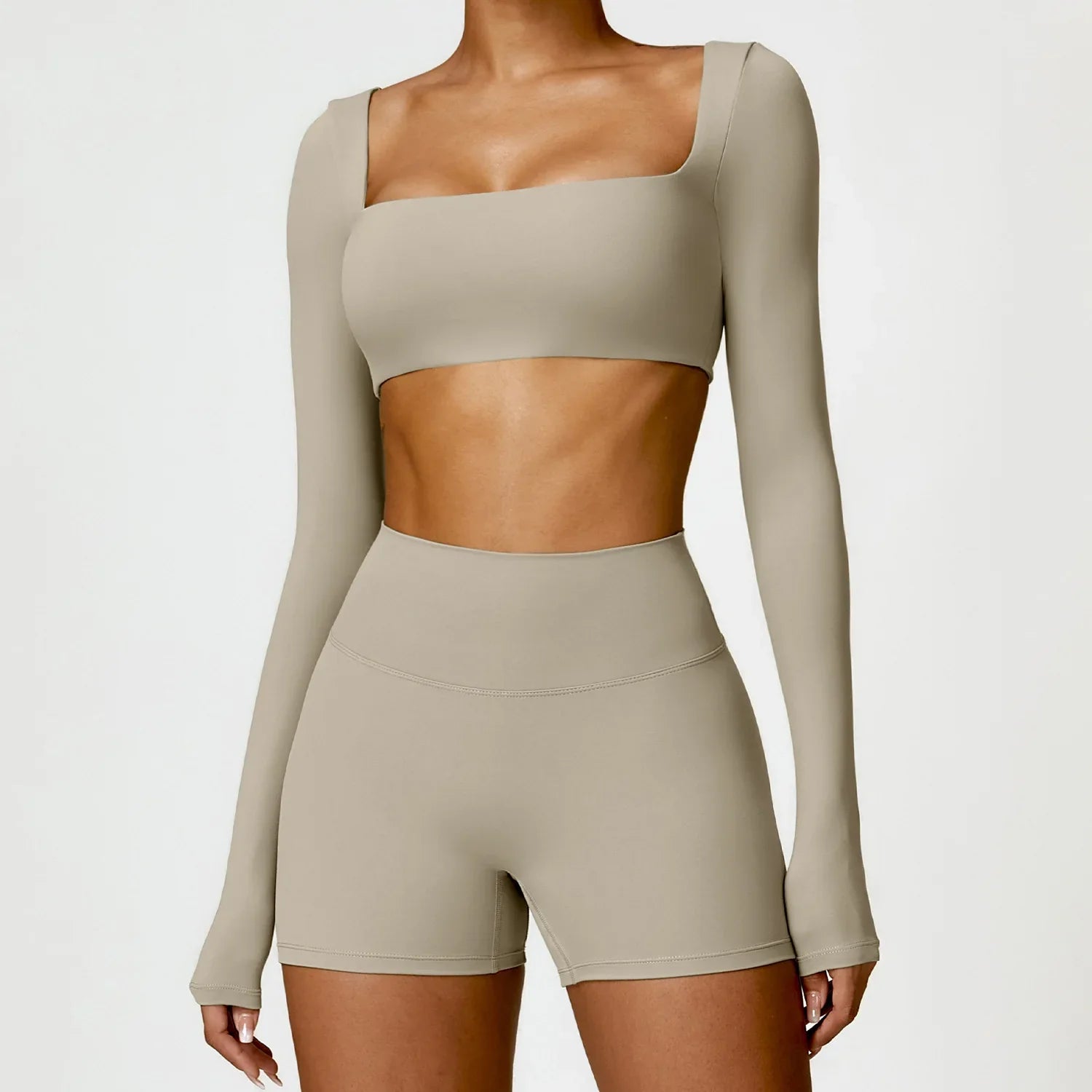 Women Tracksuit Yoga Set 2PCS Sportswear Workout Clothes Athletic Wear Gym Legging Fitness Bra Crop Top Long Sleeve Sports Suits Camel Brown Set-3 CHINA