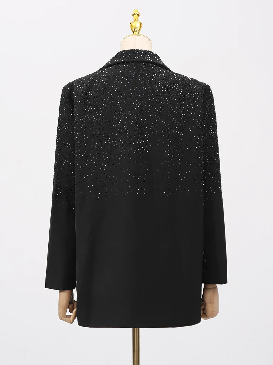 TWOTWINSTYLE Solid Spliced Stick Drill Elegant Jackets for Women Lapel Long Sleeves Patchwork Single Breasted Jacket Female New