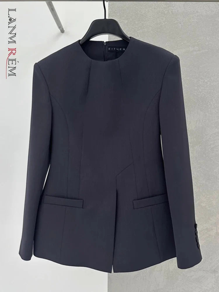 LANMREM Chic Blazer Coat For Women Long Sleeves Round Collar Irregular Fashion Office Lady Clothing Summer New 2DA5301